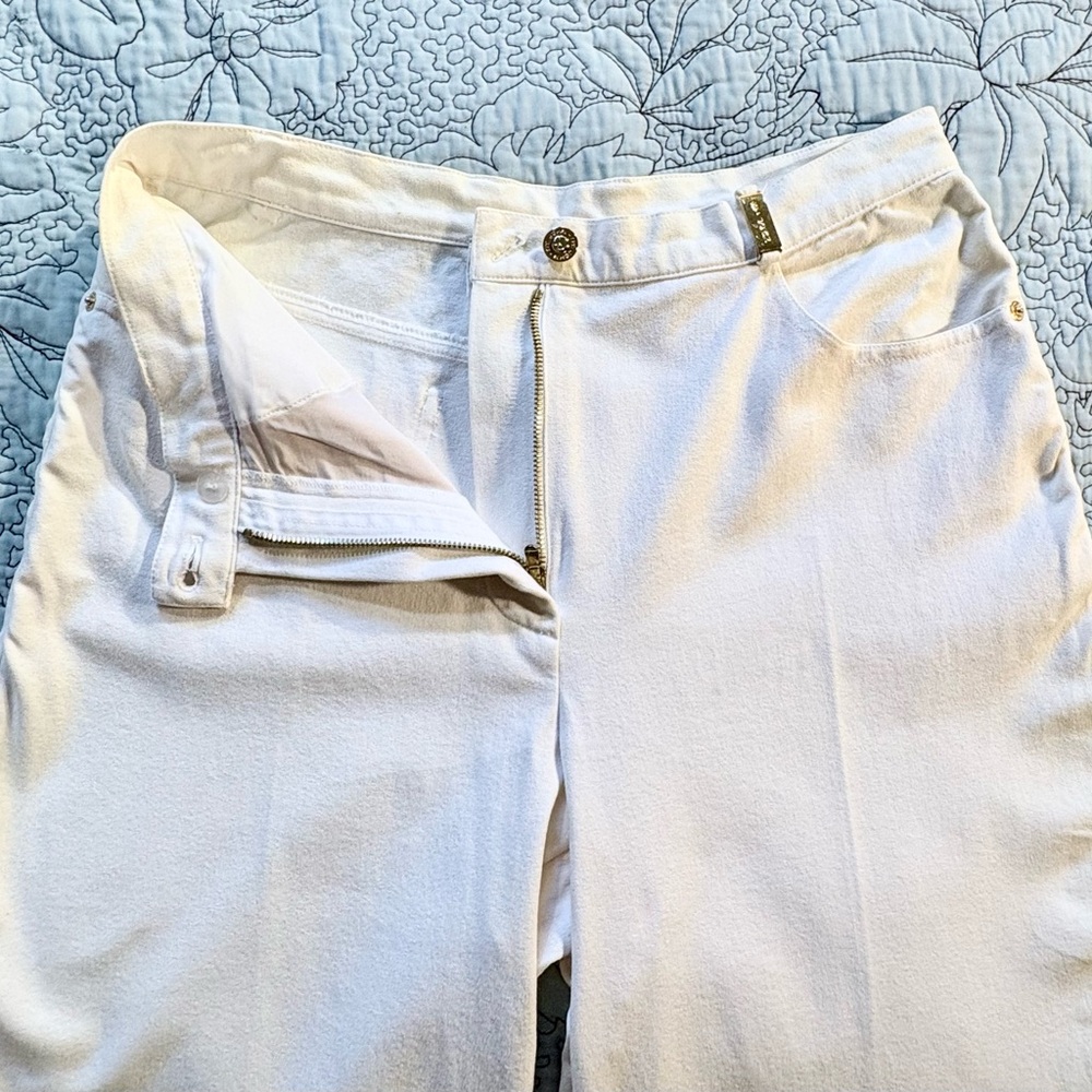 St. John Sport by Marie Gray Cream Cotton Blend Straight Leg Trousers Sz 10💚 - Picture 5 of 12